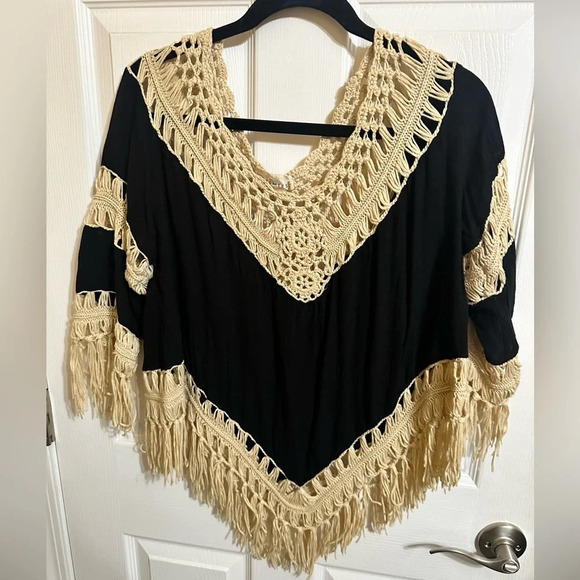 Dreamers Tops - Crotchet fringe shirt or swim cover up - size L